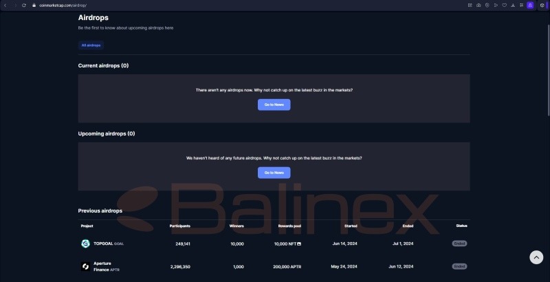 بخش Airdrops در کوین مارکت کپ