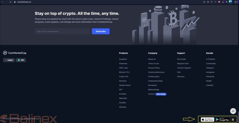 بخش مربوط به دریافت اپلیکیشن کوین مارکت کپ