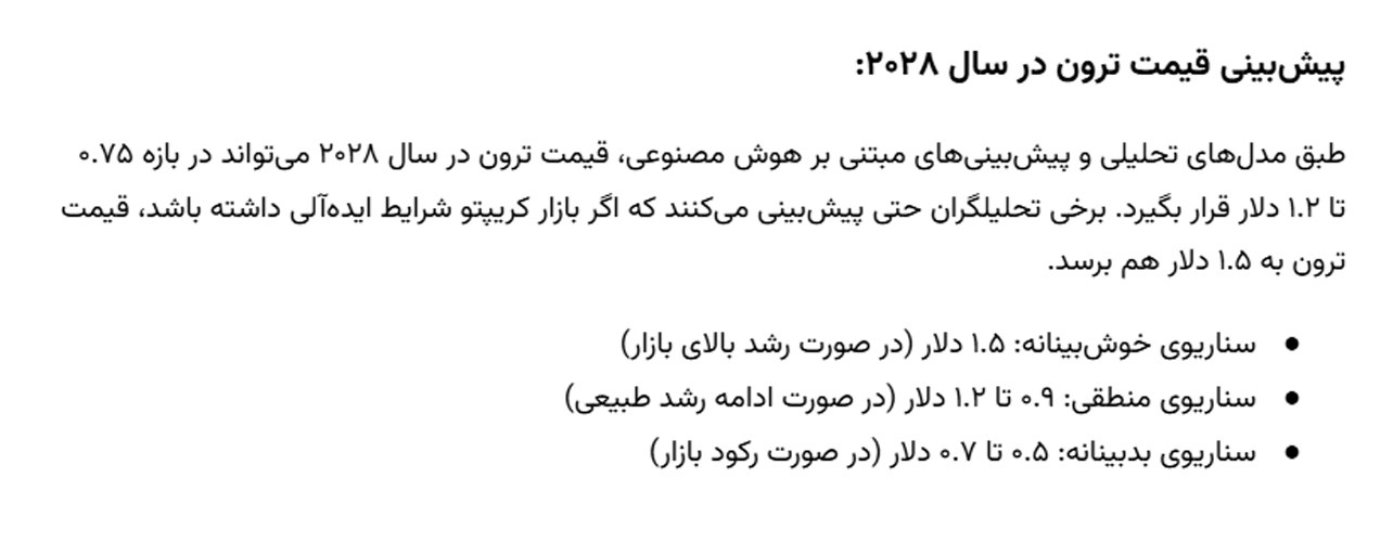 پیش بینی قیمت ترون با هوش مصنوعی در سال 2028