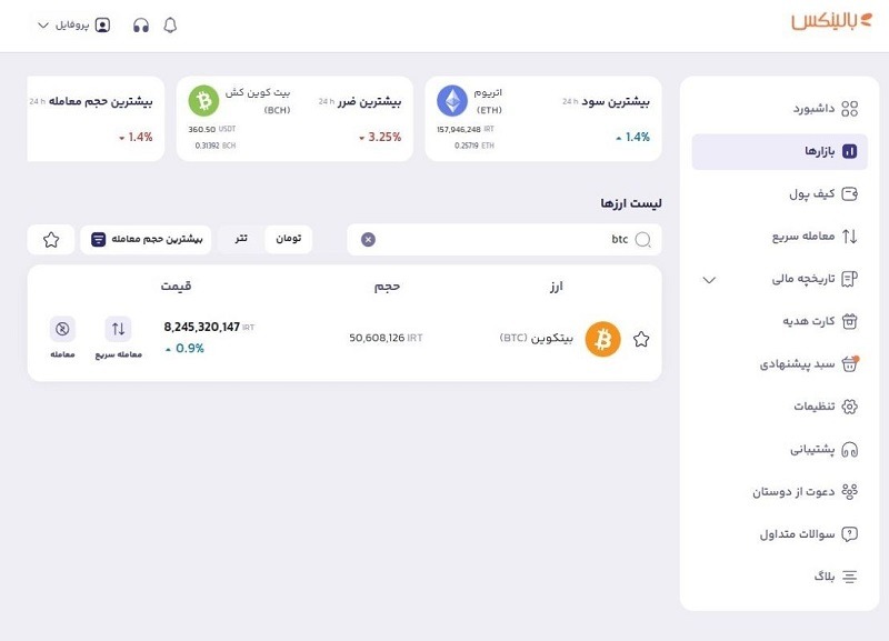 پنل معاملاتی بالینکس