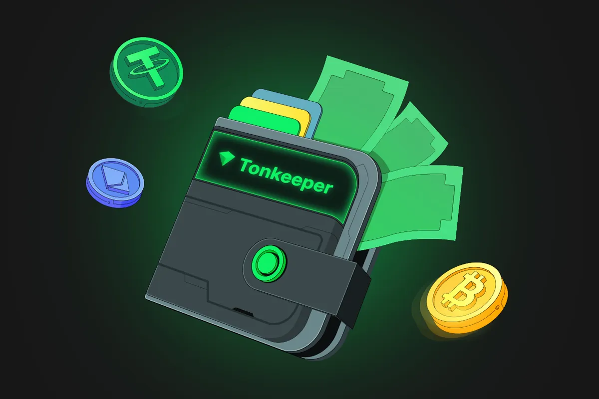 کیف پول تون کیپر که کنار آن توکنهای مختلف قرار دارد.