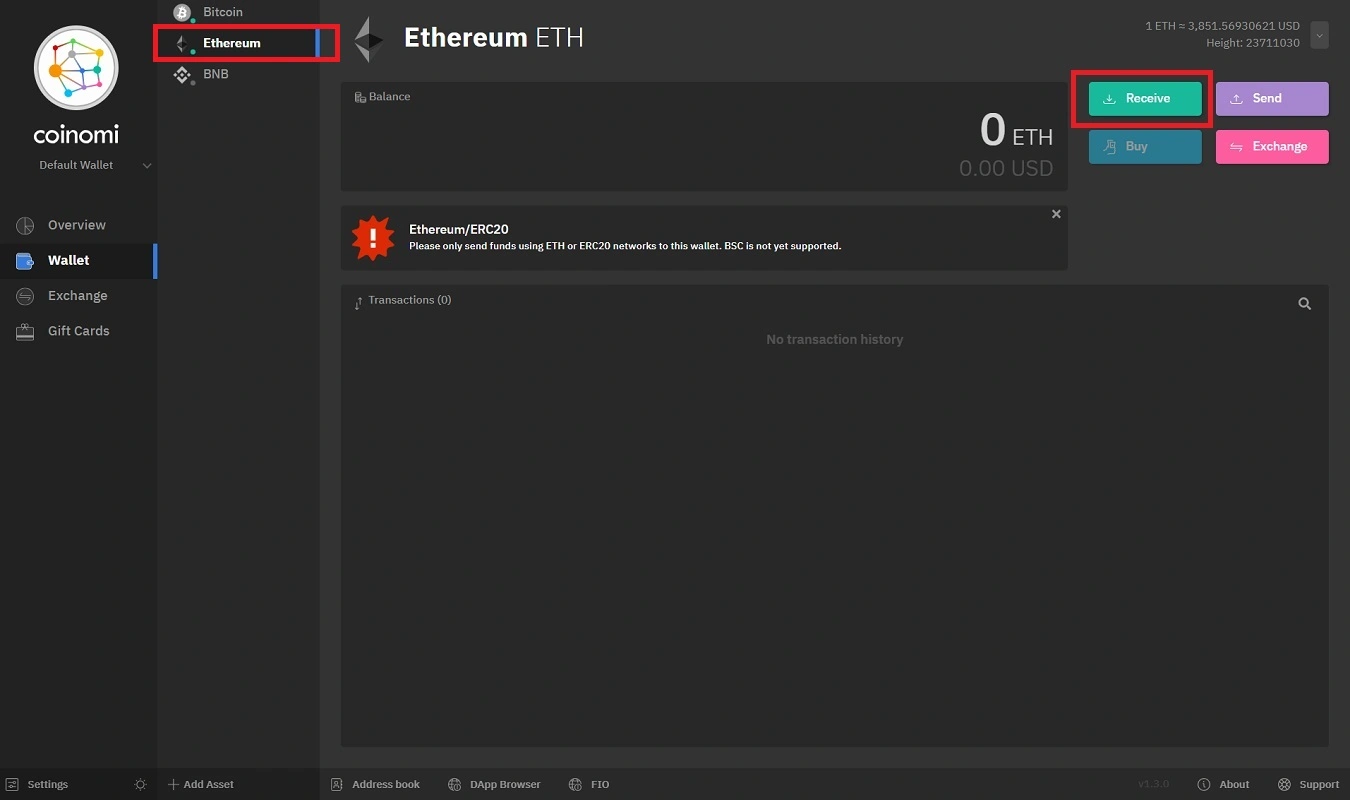 دریافت آدرس اتریوم در کوینومی