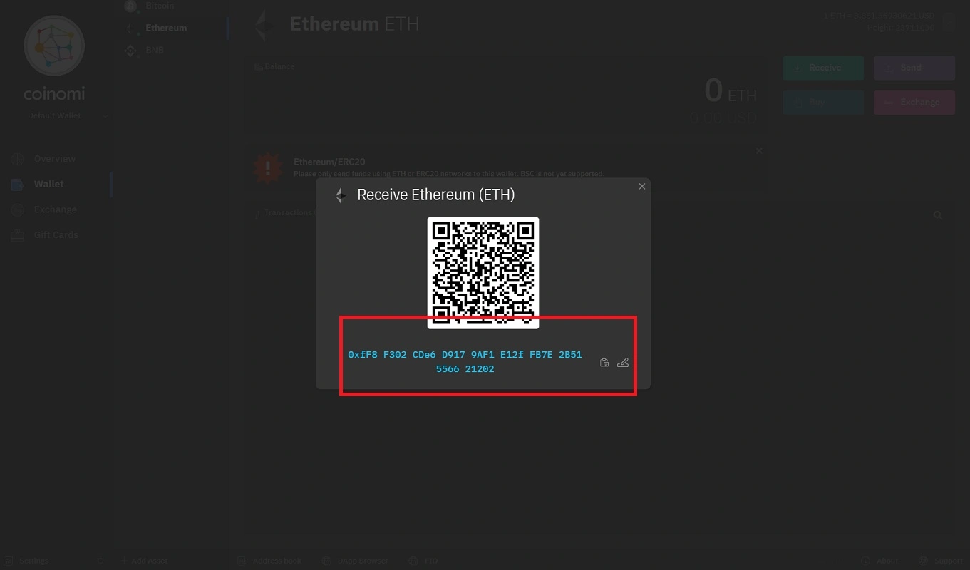 آدرس اتریوم در کوینومی