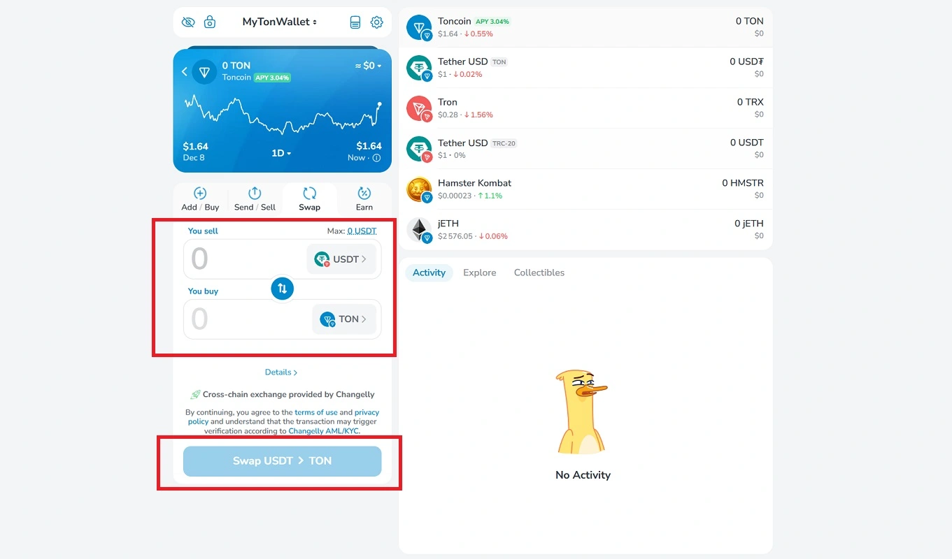 خرید تون از طریق تتر در مای تون ولت