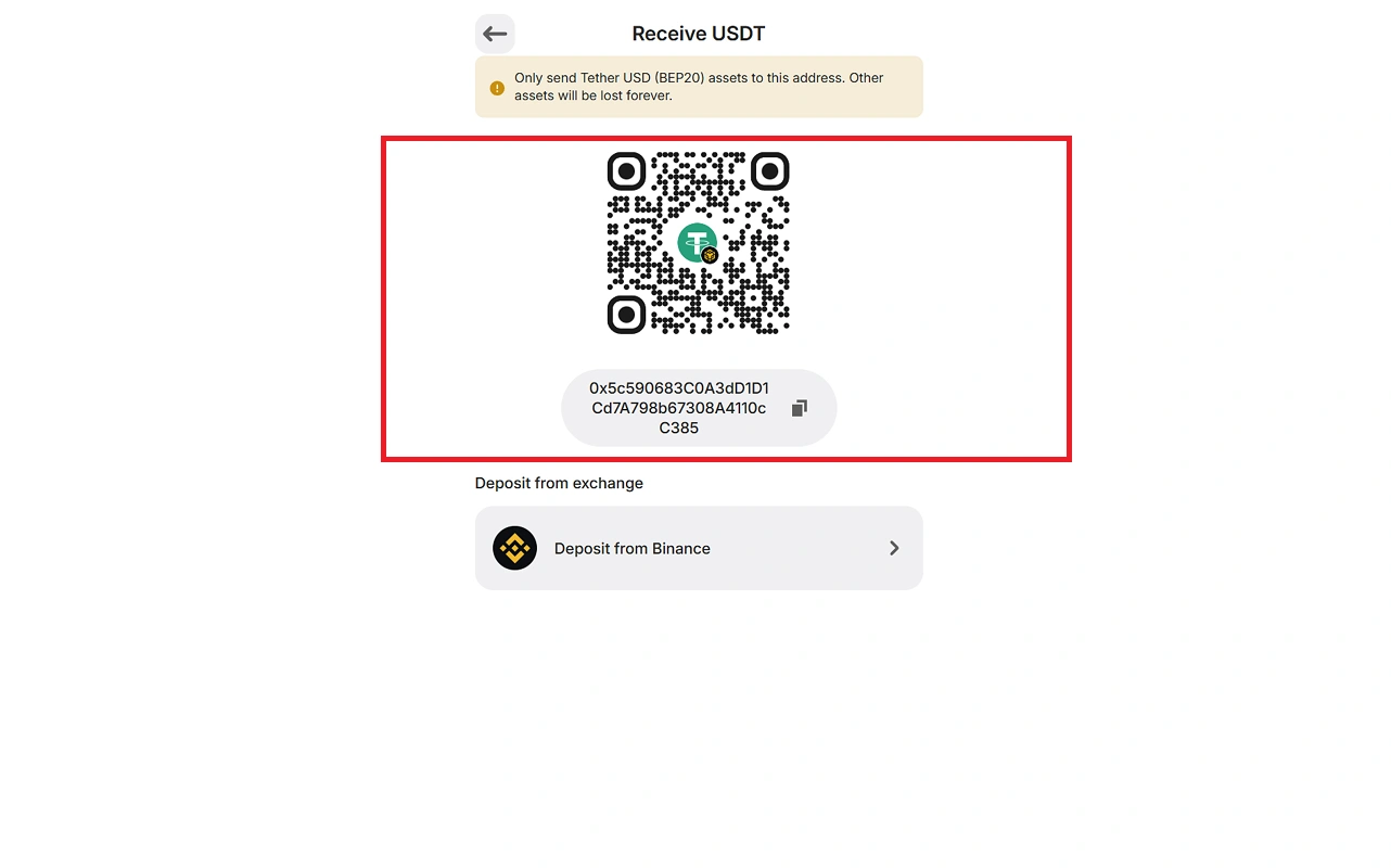 آدرس تتر در تراست ولت