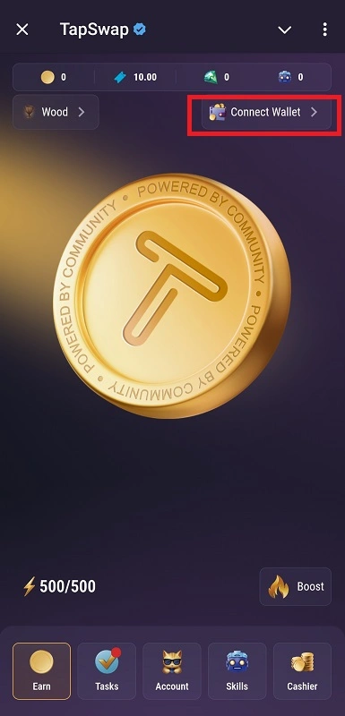 اتصال به کیف پول در ربات تپ سواپ