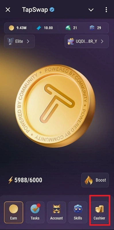 انتخاب گزینه Cashier در ربات تپ سواپ