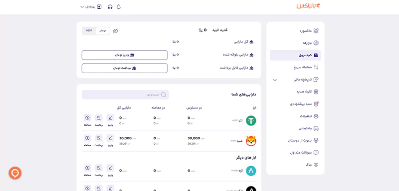 بخش برداشت پول در صرافی بالینکس.