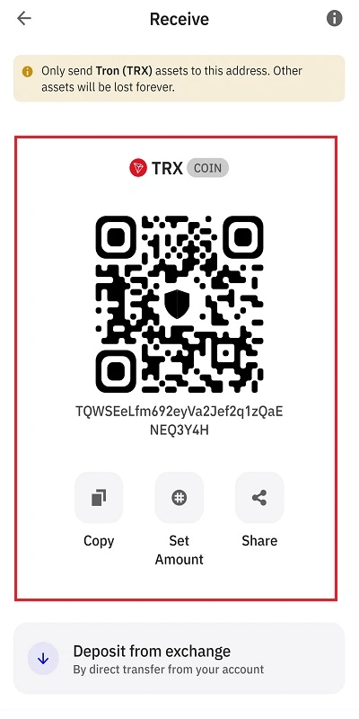 آدرس خصوصی ترون در تراست ولت