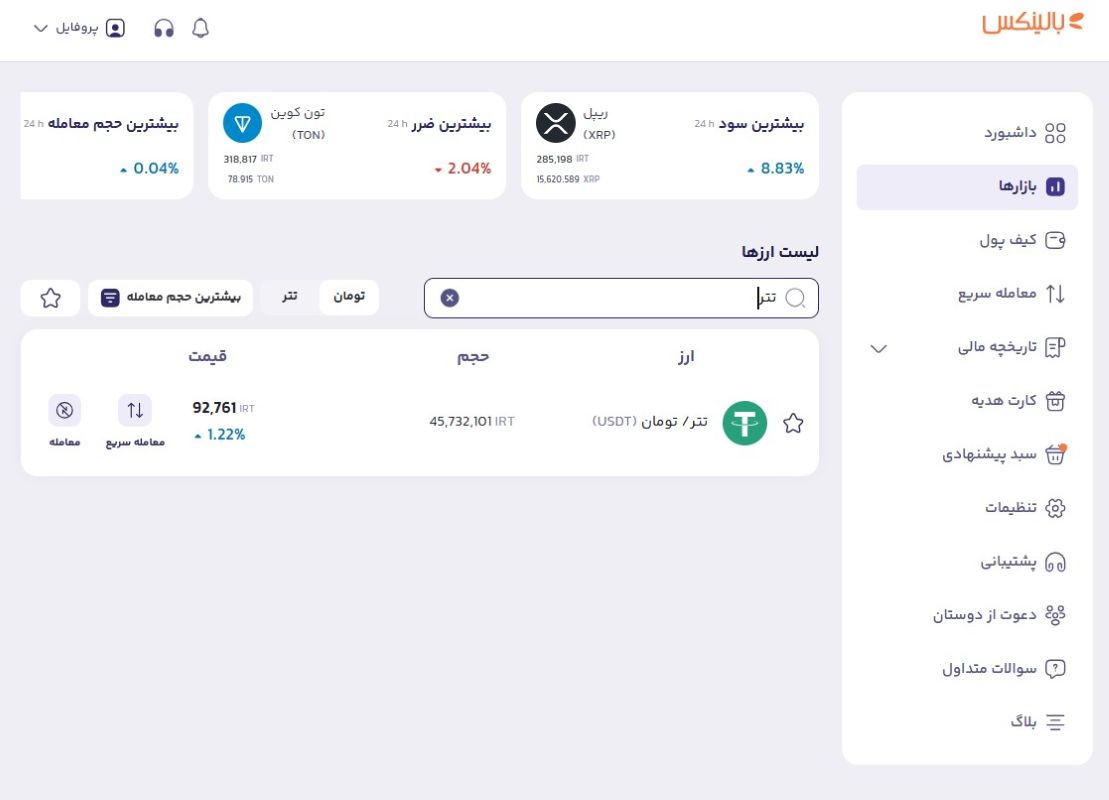تتر در کیف پول بالینکس