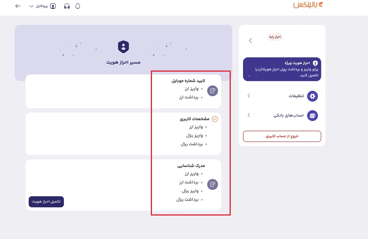 احراز هویت در صرافی بالینکس
