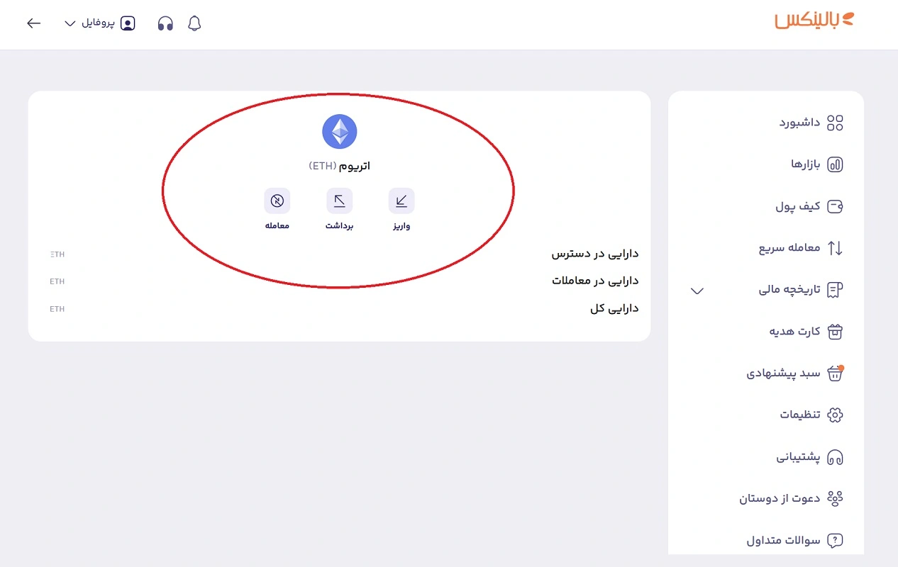 انتقال اتریوم از کیف پول به بازار معاملات بالینکس