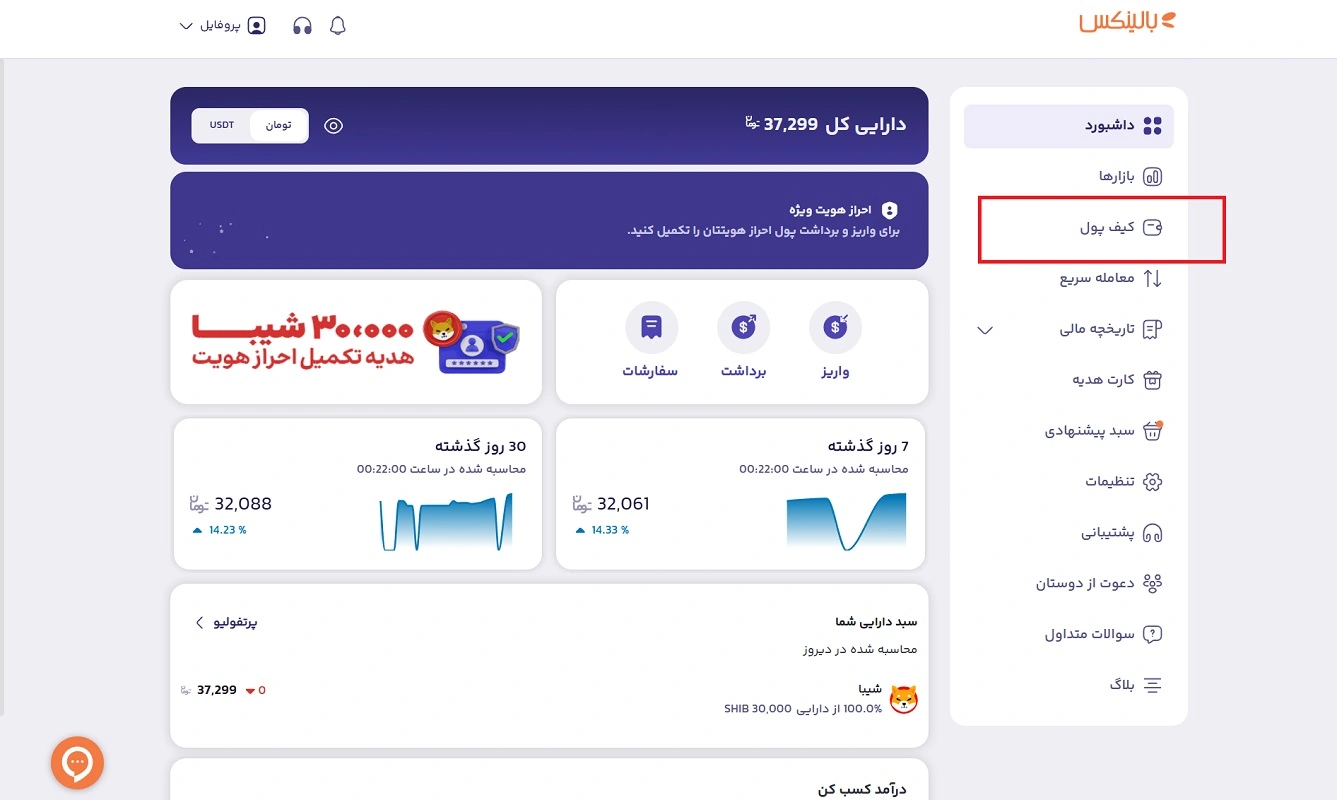 انتخاب کیف پول در بالینکس
