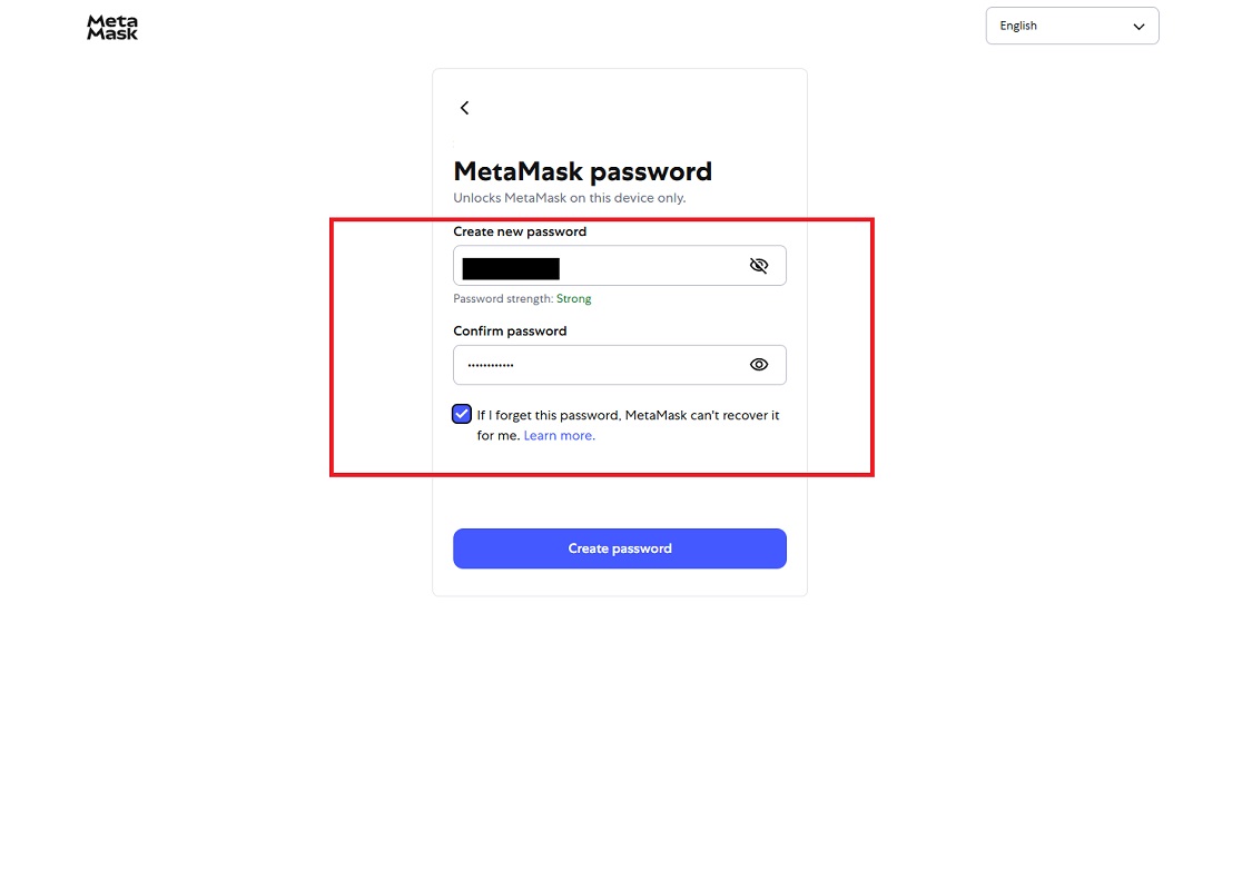 ایجاد رمز جدید برای کیف پول متامسک