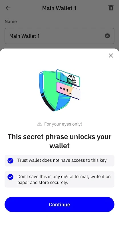 احراز هویت برای دریافت عبارت بازیابی تراست ولت