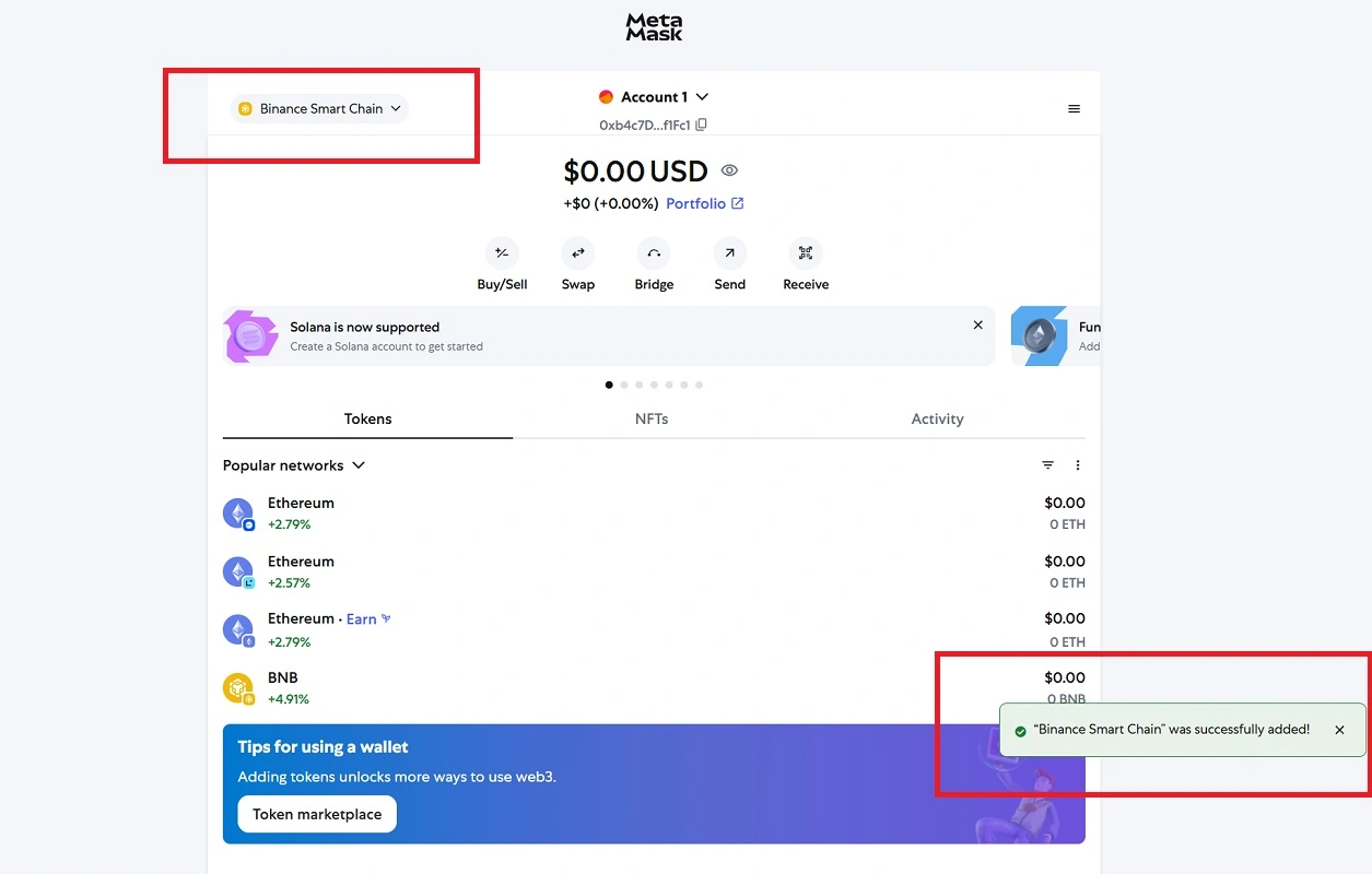 ساخت کیف پول BNB در متامسک