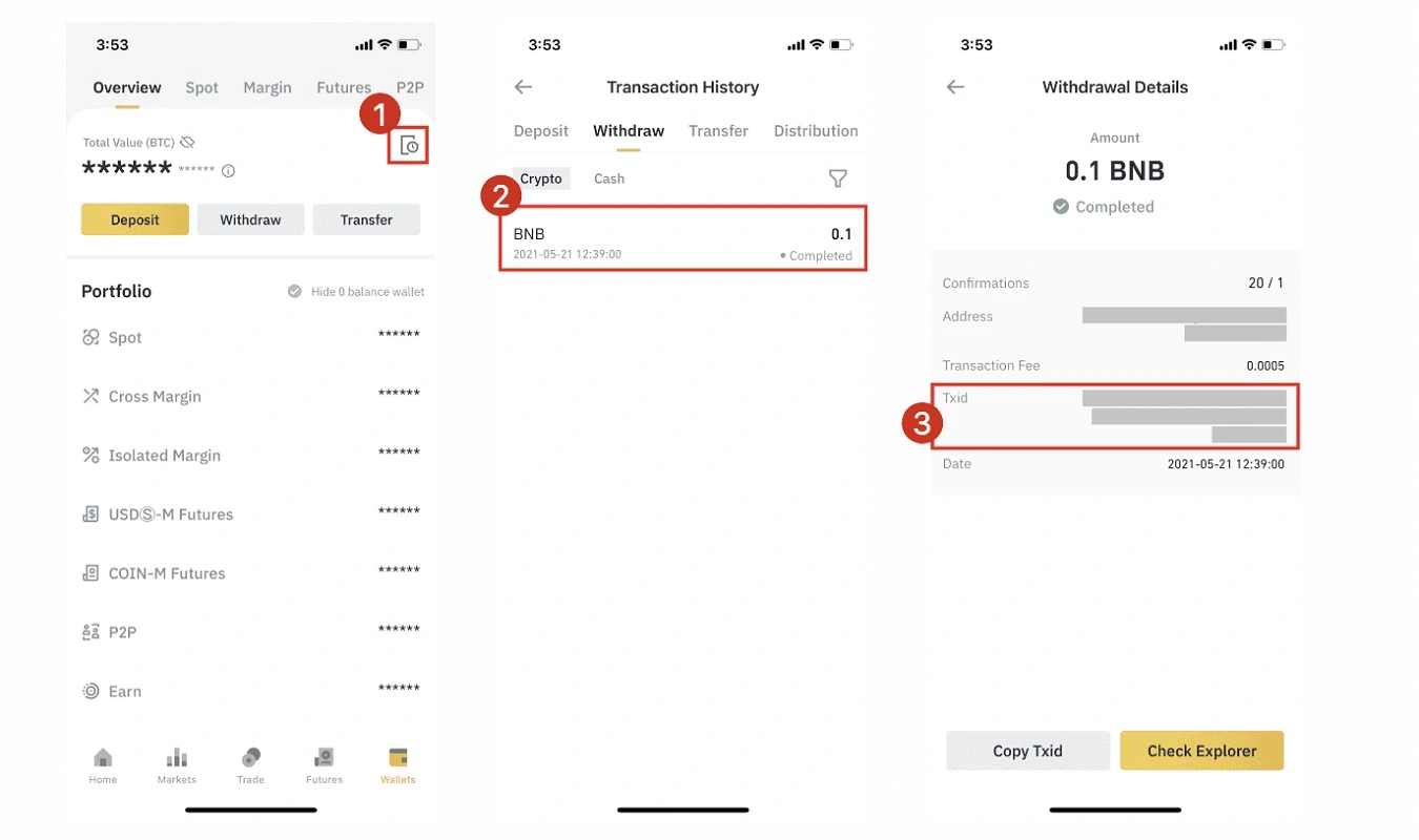 تی ایکس آیدی ارز BNB