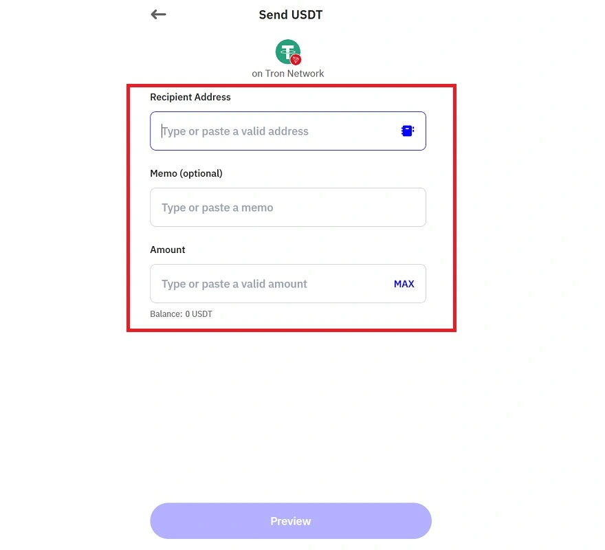 وارد کردن اطلاعات تراکنش برای برداشت از تراست ولت