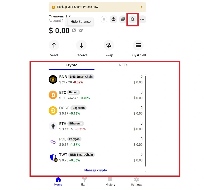 نمایش لیست ارزها در تراست ولت