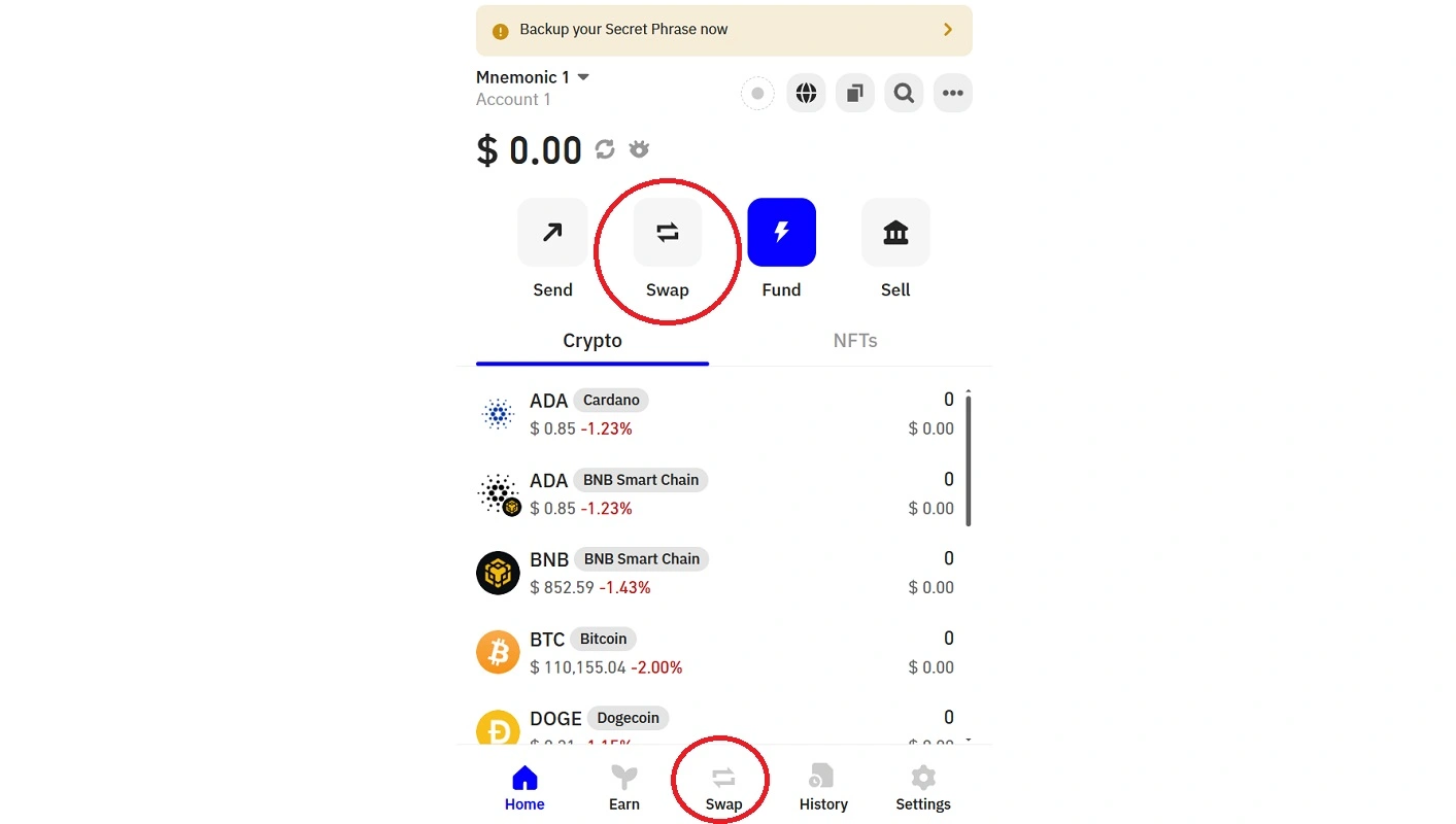 گزینه تبدیل یا سواپ در تراست ولت 