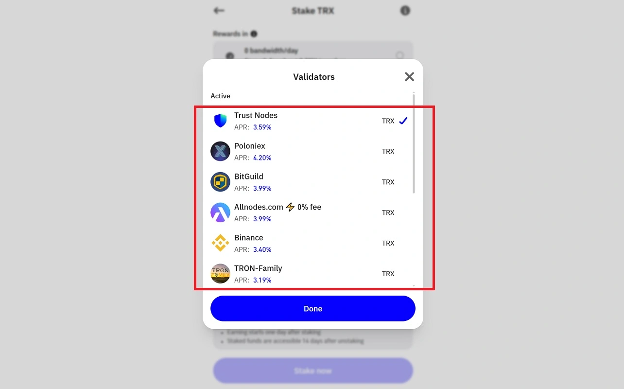 انتخاب ولیدیتور ترون 