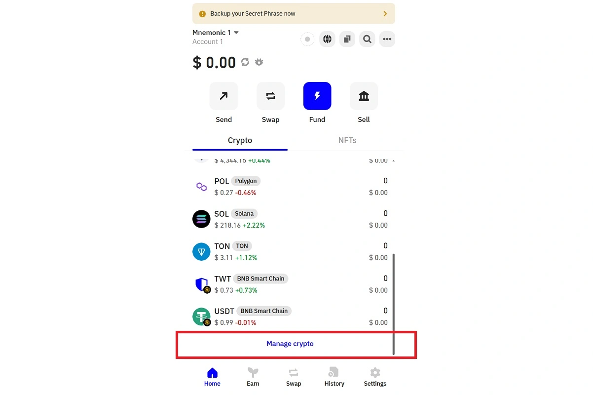 اضافه کردن ارز در تراست ولت 