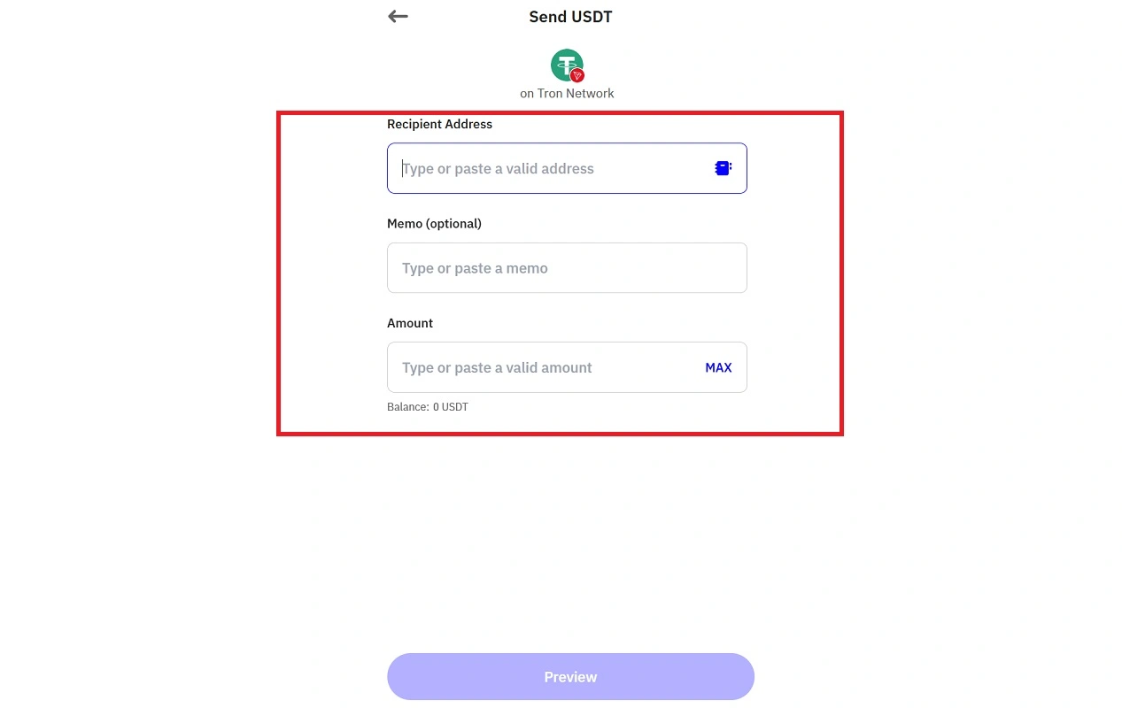 فرم ارسال تتر در تراست ولت 