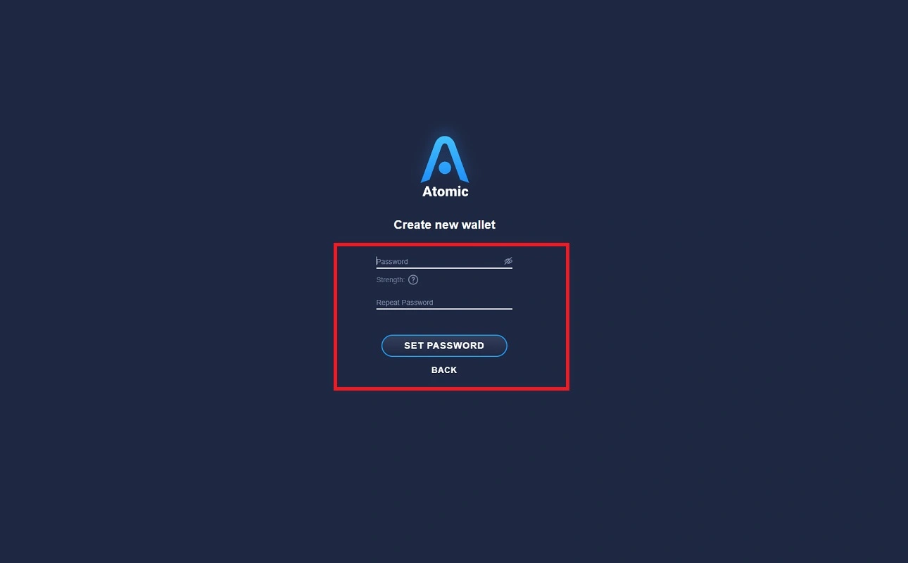 انتخاب رمز برای کیف پول اتمیک 