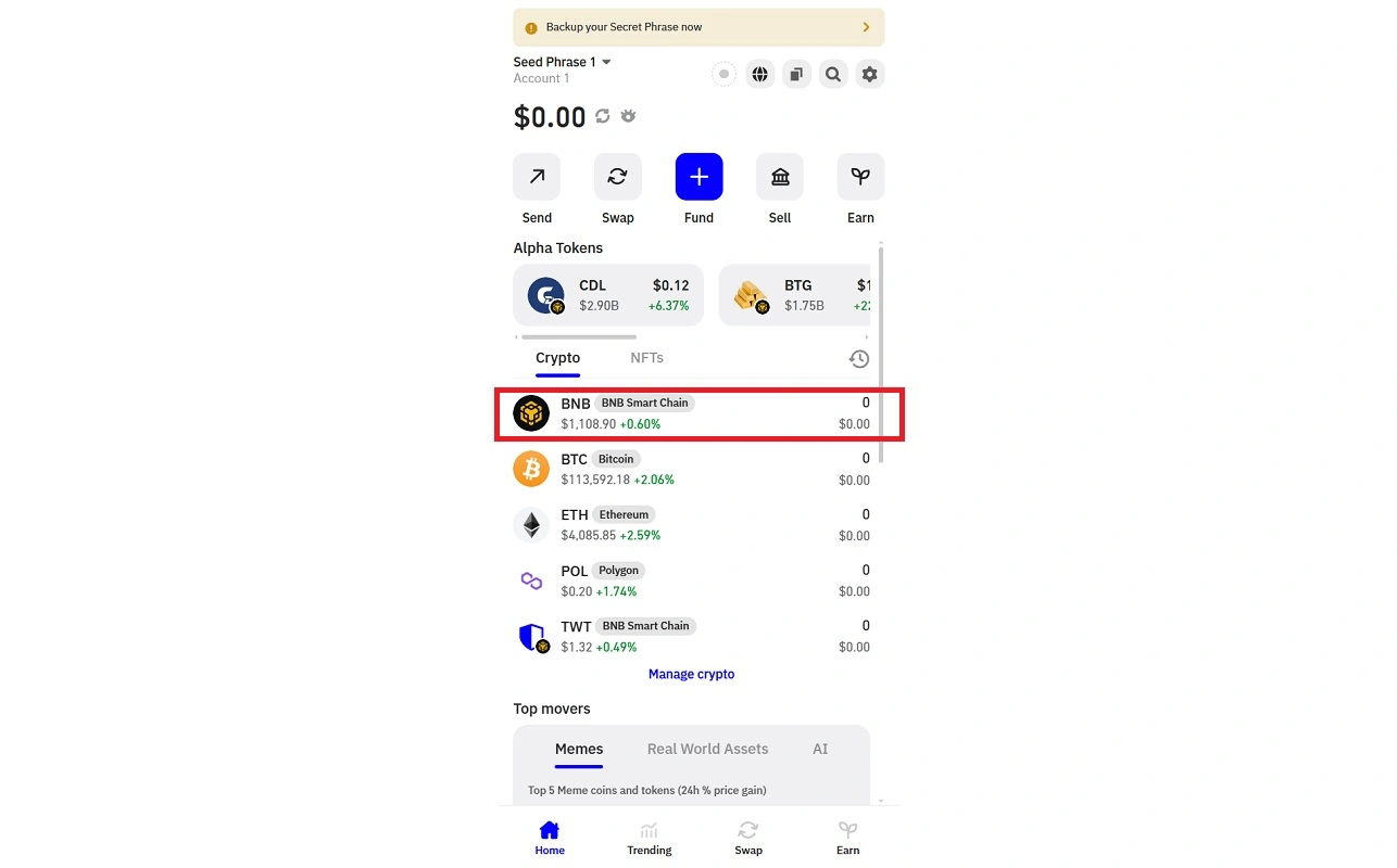 بایننس کوین در تراست ولت