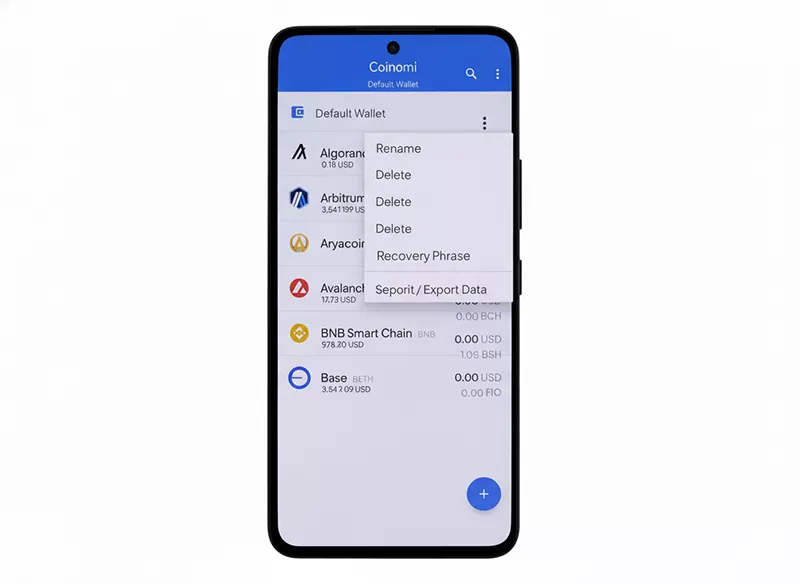 قسمت Recovery Phrase در تنظیمات کیف پول کوینومی