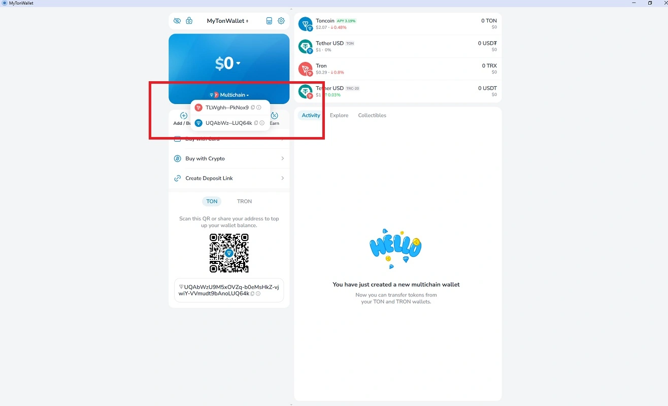 انتخاب شبکه مورد نظر برای دریافت ارز در مای تون ولت 