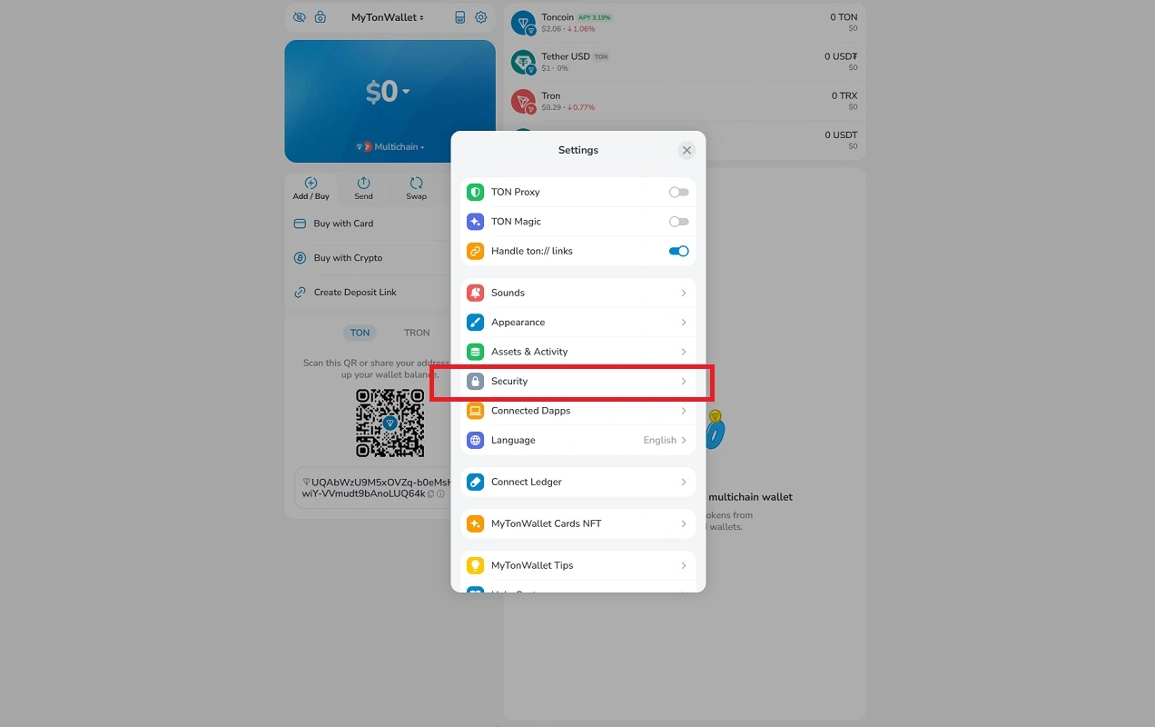 وارد شدن به بخش امنیت مای تون ولت